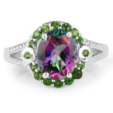 3.92 Carat Genuine Mystic Quartz& Chrome Diopside .925 Sterling Silver Ring