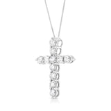 .925 Sterling Silver 1.0 Cttw Prong Set Round-Cut Diamond Cross 18" Pendant Necklace (I-J Color, I2-I3 Clarity)