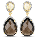 21.12 Carat Genuine Smoky Quartz, Citrine and White Topaz .925 Sterling Silver Earrings
