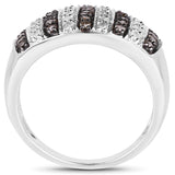 0.83 Carat Genuine Champagne Diamond and White Diamond .925 Sterling Silver Ring