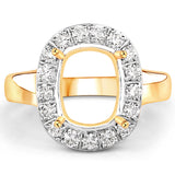 0.51 Carat Genuine White Diamond 14K Yellow Gold Semi Mount Ring - holds 10x8mm Cushion Gemstone