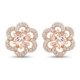 0.61 Carat Genuine Morganite and White Diamond 14K Rose Gold Earrings