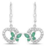 0.44 Carat Genuine Emerald and Created White Sapphire .925 Sterling Silver Earrings