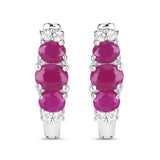 1.66 Carat Genuine Ruby and White Topaz .925 Sterling Silver Earrings