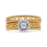14K Yellow Gold Plated .925 Sterling Silver 1/5 Cttw Diamond Halo Engagement Ring and Wedding Band Set (I-J Color, I3 Clarity) - Size 7