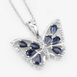 1.67 Carat Genuine Blue Sapphire and White Zircon .925 Sterling Silver Pendant