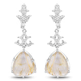 15.97 Carat Genuine Golden Rutile And White Topaz .925 Sterling Silver Earrings