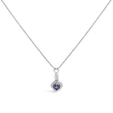 10K White Gold Blue Purple Tanzanite and Diamond Accent Cushion Drop Pendant Necklace - 18" Inches