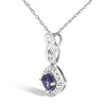 10K White Gold Blue Purple Tanzanite and Diamond Accent Cushion Drop Pendant Necklace - 18" Inches