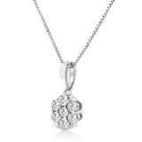 14KT White Gold 1/2 cttw Diamond Floral Cluster Pendant Necklace (HI, SI2-I1)