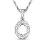0.18 Carat Genuine White Diamond 14K White Gold Semi Mount Pendant - holds 8x6mm Oval Gemstone