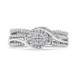 .925 Sterling Silver 1/3 Cttw Composite Diamond Frame Bypass Bridal Set Ring and Band (I-J Color, I2-I3 Clarity) - Ring Size 7