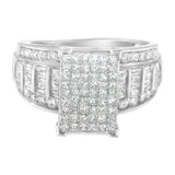 14K White Gold 2.0 Cttw Mixed-Cut Diamond Rectangle Invisible-Set Composite Cluster Ring with Bar- and Channel-Set Band (H-I Color, SI2-I1 Clarity) - Size 5