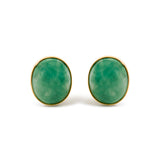 18K Yellow Gold 12x10 MM Bezel Set Oval Green Aventurine Stud Earrings