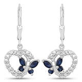 0.57 Carat Genuine Blue Sapphire and Created White Sapphire .925 Sterling Silver Earrings