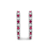 10K White Gold Alternating Diamond and Red Ruby Huggy Hoop Earrings (I-J Color, I1-I2 Clarity)