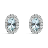 10K White Gold 5x3 MM Oval Purple Amethyst and Diamond Halo Stud Earrings (I-J Color, I1-I2 Clarity)