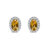 10K White Gold 5x3 MM Oval Purple Amethyst and Diamond Halo Stud Earrings (I-J Color, I1-I2 Clarity)
