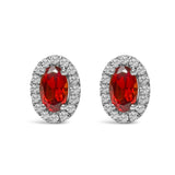 10K White Gold 5x3 MM Oval Purple Amethyst and Diamond Halo Stud Earrings (I-J Color, I1-I2 Clarity)