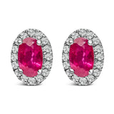 10K White Gold 5x3 MM Oval Purple Amethyst and Diamond Halo Stud Earrings (I-J Color, I1-I2 Clarity)