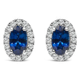 10K White Gold 5x3 MM Oval Purple Amethyst and Diamond Halo Stud Earrings (I-J Color, I1-I2 Clarity)