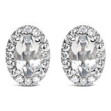 10K White Gold 5x3 MM Oval Purple Amethyst and Diamond Halo Stud Earrings (I-J Color, I1-I2 Clarity)