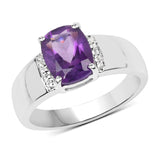 1.85 Carat Genuine  Amethyst and White Topaz .925 Sterling Silver Ring