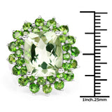 9.89 Carat Genuine Green Amethyst and Chrome Diopside .925 Sterling Silver Ring