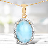 14K Yellow Gold Plated 13.55 Carat Genuine Larimar and White Topaz .925 Sterling Silver Pendant