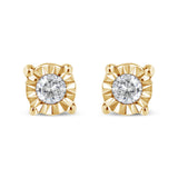 10K Yellow Gold Plated .925 Sterling Silver 1/10 Cttw Round Brilliant-Cut Diamond Miracle-Set Stud Earrings (J-K Color, I3 Clarity)