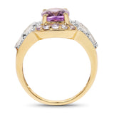 14K Yellow Gold Plated 2.28 Carat Genuine Amethyst, Tanzanite And White Topaz .925 Sterling Silver Ring