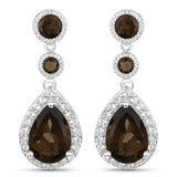 7.34 Carat Genuine Smoky Quartz and White Topaz .925 Sterling Silver Earrings