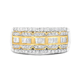 10K White and Yellow Gold 1.00 Cttw Baguette and Round cut Diamond Art Deco Multi-Row Ring Band (I-J Color, I1-I2 Clarity) - Ring Size 7