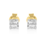 10k Yellow Gold Princess Diamond Quad Stud Earrings (1/4 cttw, J-K Color, I2-I3 Clarity)