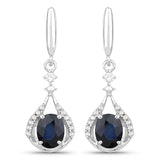 0.86 Carat Genuine Blue Sapphire and White Diamond 14K White Gold Earrings
