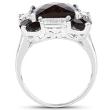7.43 Carat Genuine Smoky Quartz & White Topaz .925 Sterling Silver Ring