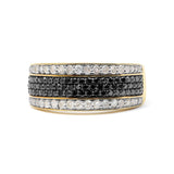 14K Yellow Gold Plated .925 Sterling Silver 1 1/4 Cttw White and Black Treated Diamond Multi Row Band (Black/I-J Color, I2-I3 Clarity) - Size 10