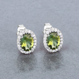 1.92 Carat Genuine Green Tourmaline and White Diamond 14K White Gold Earrings