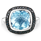 5.23 Carat Genuine Swiss Blue Topaz and Black Diamond .925 Sterling Silver Ring