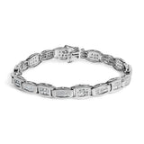 14K White Gold 2-1/2 Cttw Round-Brilliant & Baguette Cut Diamond 7" Alternating Flared Links Tennis Bracelet (H-I Color, SI1-SI2 Clarity)