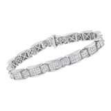 14K White Gold 5.0 Cttw Princess-Cut Diamond Rectangular Alternating Station 7" Tennis Bracelet (G-H Color, SI1-SI2 Clarity)