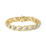 10K Yellow Gold 2.0 Cttw Diamond S-Link Twist Design Link Bracelet