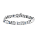 14K White Gold Princess-Cut white and Blue Diamond 3.00 cttw Fashion Link Bracelet (H-I Color, SI1-SI2 Clarity)