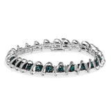 .925 Sterling Silver 3/4 Cttw Blue Diamond Illusion Plate Looped Link Bracelet