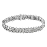 .925 Sterling Silver 3.0 Cttw Diamond Multi Row Cluster Slanted Wave Link 7-Â¼â€ Tennis Bracelet (I-J Color, I2-I3 Clarity)