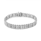 .925 Sterling Silver 1.00 Cttw Diamond Multi Row Heart Link Bracelet (H-I Color, I1-I2 Clarity) - 7.25" Inches