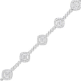 .925 Sterling Silver 3.0 Cttw Diamond Halo Square Shape Link Bracelet (I-J Color, I3 Clarity) - 7.25"