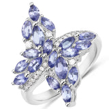 1.73 Carat Genuine Tanzanite and White Zircon .925 Sterling Silver Ring