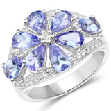 3.24 Carat Genuine Tanzanite and White Topaz .925 Sterling Silver Ring