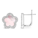 14K White Gold Mother of Pearl and 1/5 Cttw Diamond Halo Star Stud Earrings